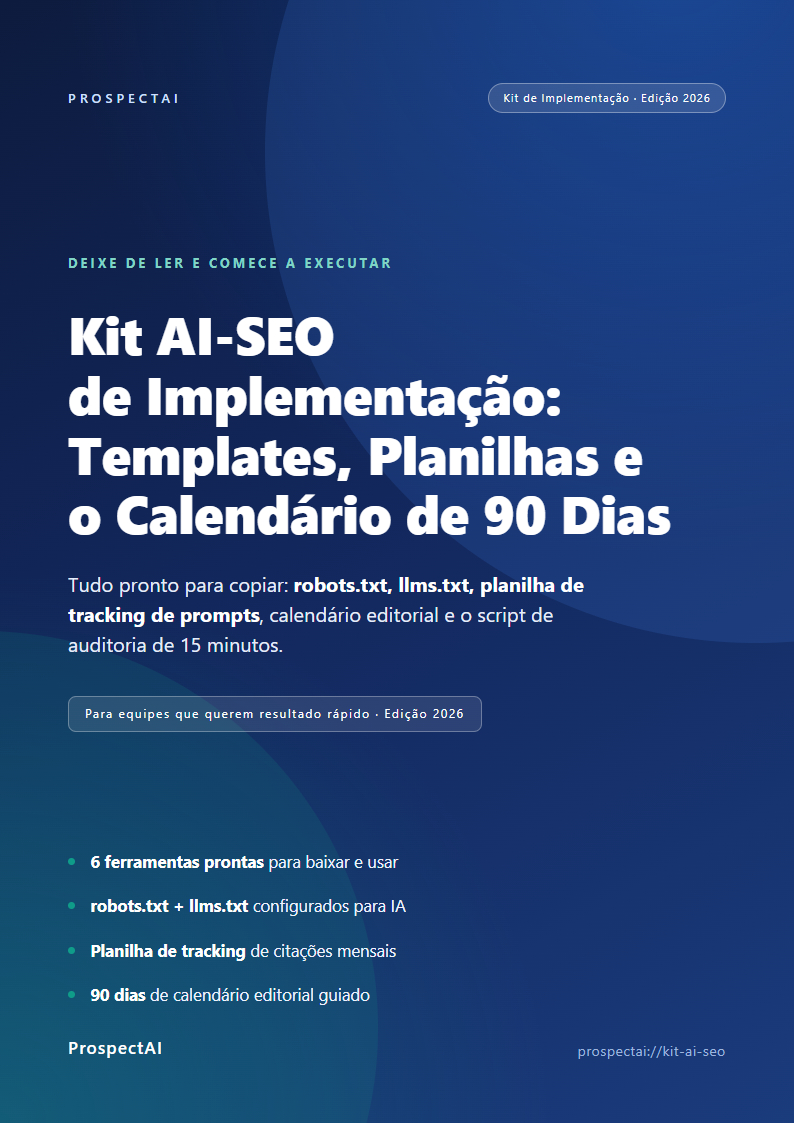 Capa do Kit AI-SEO de Implementação, 8 ferramentas prontas + anexo da ProspectAI